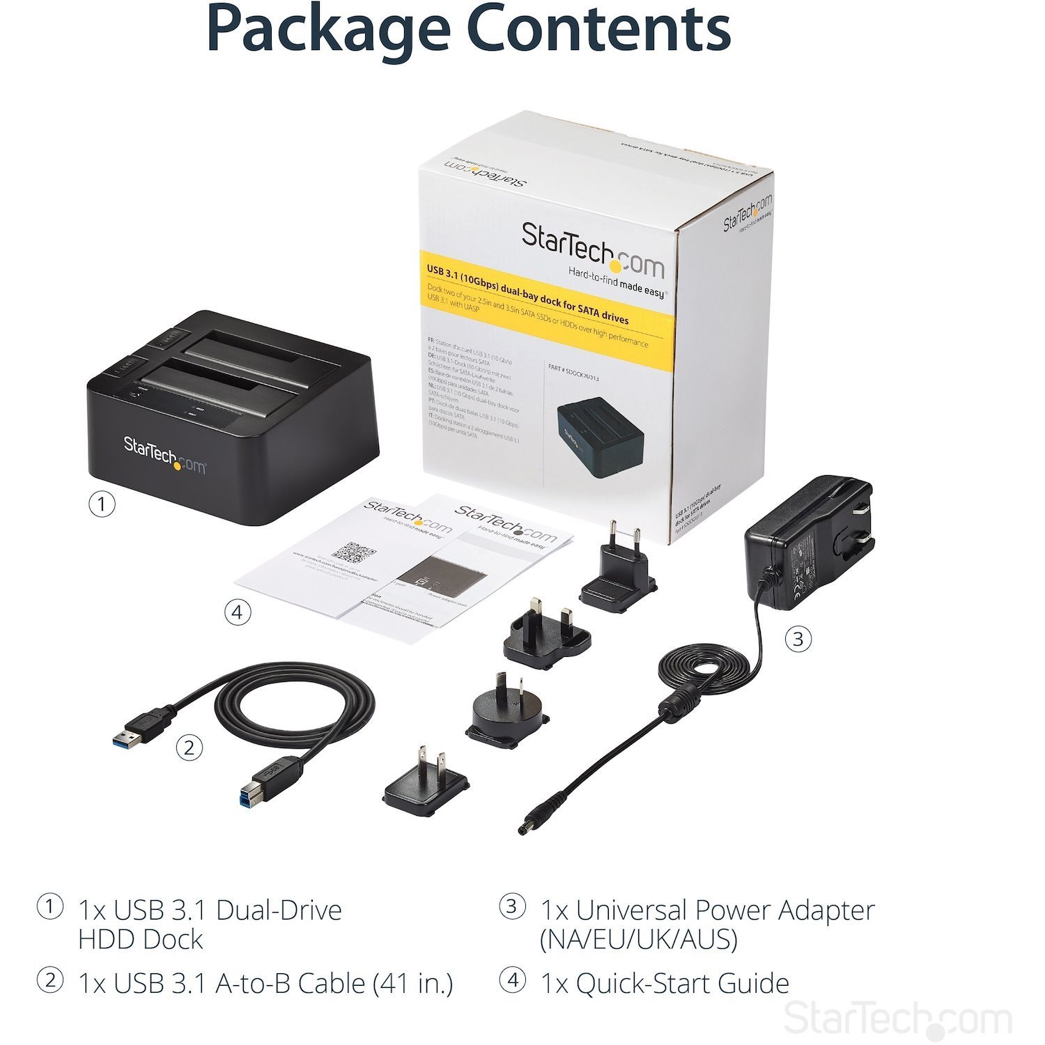 StarTech.com Dual-Bay USB 10Gbps to SATA Hard Drive Docking Station, 2.5/3.5" SATA I/II/III, SSD/HDD Dock, USB Hard Drive Bay, Top-Loading