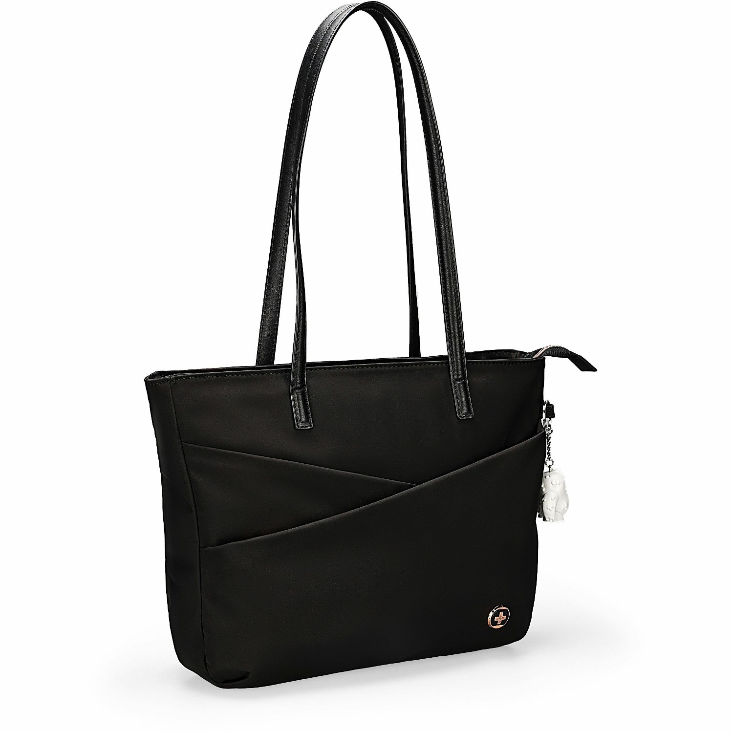 Swissdigital KATY ROSE NG Black Tote Bag - USB Charging Port, RFID Protection, LED Light, Eco-Friendly Fabric, 14" Laptop Compartment, Powerbank Pocket, Key Clip & Multifunctional Pockets