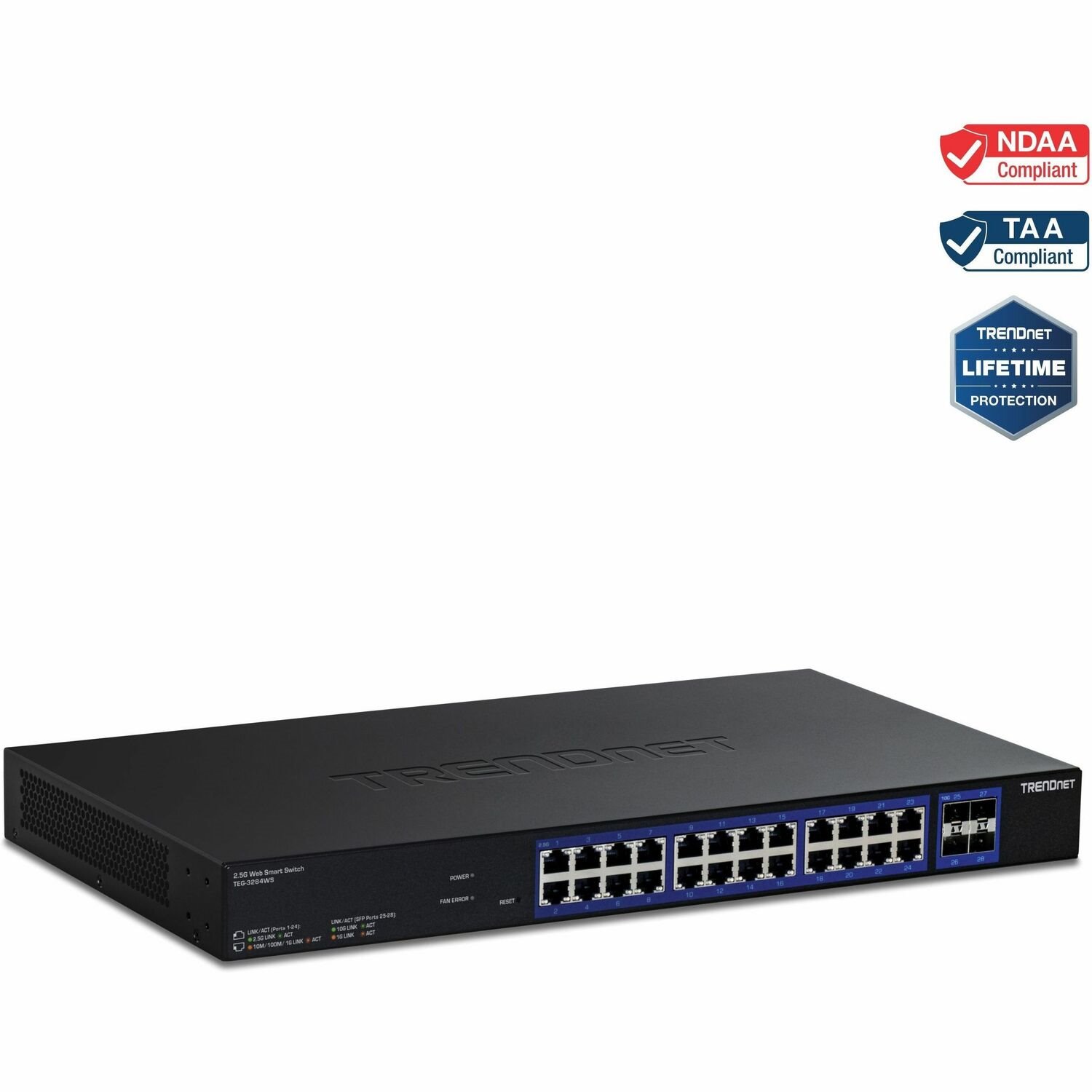 TRENDnet 28-Port Multi-Gig Web Smart Switch, TEG-3284WS, 24 x 2.5G Ports, 4 x 10G SFP+ Ports, Remote Cloud Management, NDAA TAA Compliant, 200Gbs, Lifetime Protection