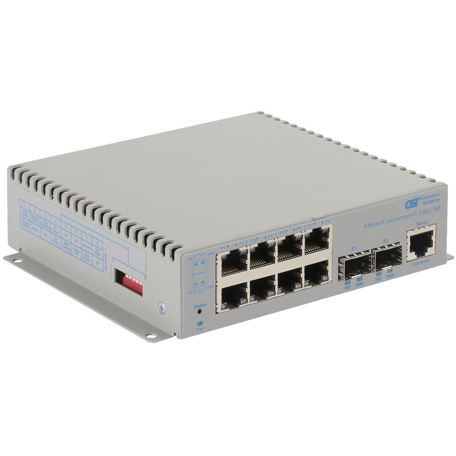 Omnitron Systems OmniConverter 10G/M, 2xSFP/SFP+, 4xRJ-45, 1xDC Powered Wide Temp