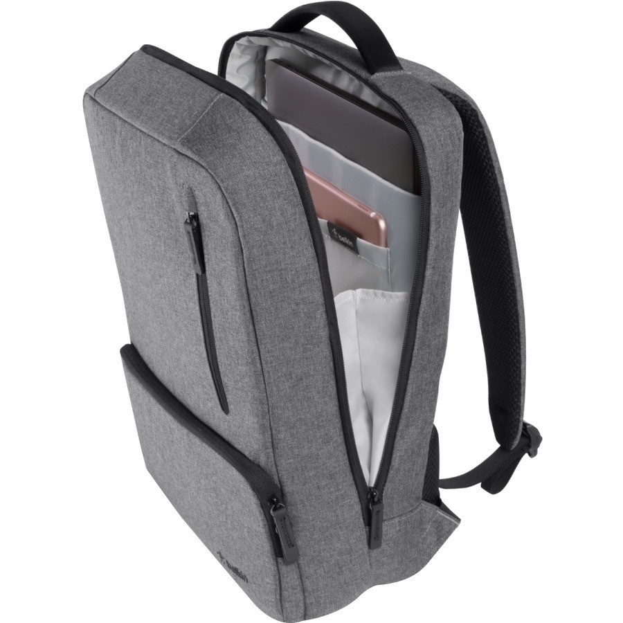 Belkin Classic Pro Carrying Case (Backpack) for 15.6" Acer, Samsung, Google, HP, Apple, Lenovo, Nokia, Microsoft iPad (5th Generation), iPad Air, iPad Air 2, iPad mini, iPad mini 2, iPad mini 3, iPad mini 4, iPad Pro Notebook, Chromebook - Heather Gray, Black