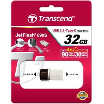 Transcend JetFlash 890 32 GB USB 3.1, USB Flash Drive - 256-bit AES