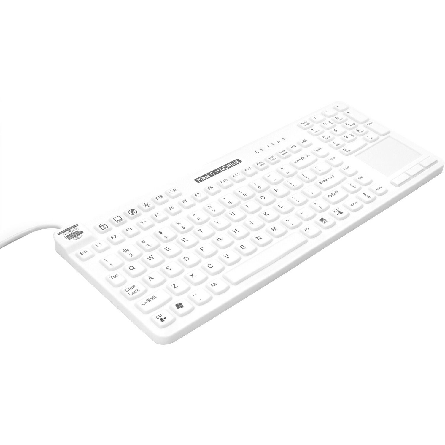 Man & Machine Really Cool Touch Keyboard - Cable Connectivity - USB Interface - TouchPad - Hygienic White