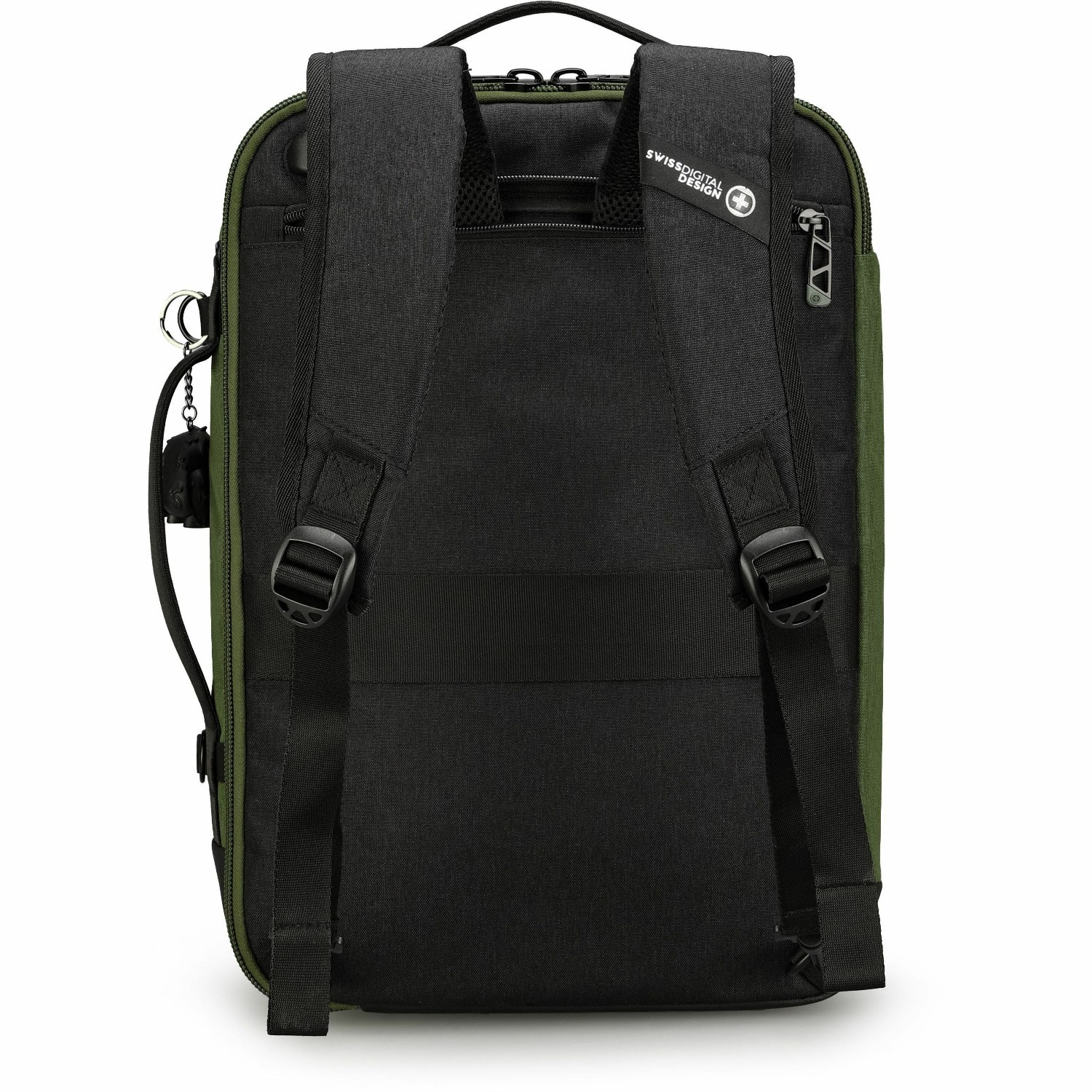 Swissdigital BERG Dark Green Hybrid Briefcase USB Charging Port with Integrated Cable, RFID Protection Pocket, Trolley Sleeve for Hands-Free Travel, Padded Laptop Compartment Fits up to 16", Padded Tablet Pocket Fits up to 9.75", Dedicated Powerbank Pocket, Mouse Pouch, Key Clip, Multifunctional Organizer Pockets | 3-Way Carry (Hand, Single Shoulder, or Backpack Style)