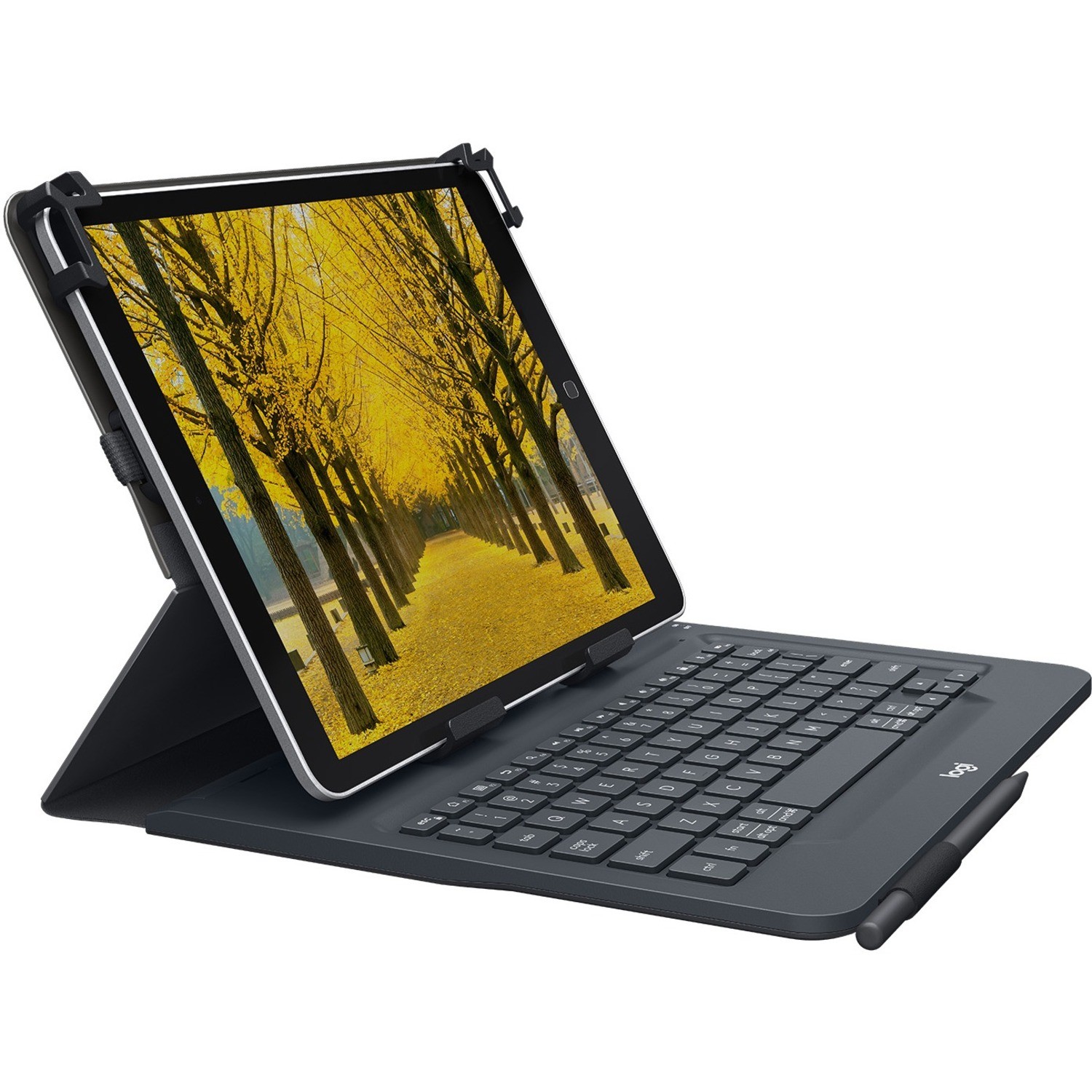 Logitech Universal Folio Keyboard/Cover Case (Folio) for 9" to 10" Amazon, Huawei, Samsung, Apple iPad Air, iPad (4th Generation), iPad (3rd Generation), iPad 2, Galaxy Tab A8, Galaxy Tab A7, Galaxy Tab S7, Galaxy Tab S6, Galaxy Tab S5e, Galaxy Tab S4, MediaPad M5 lite, ... Tablet - Black
