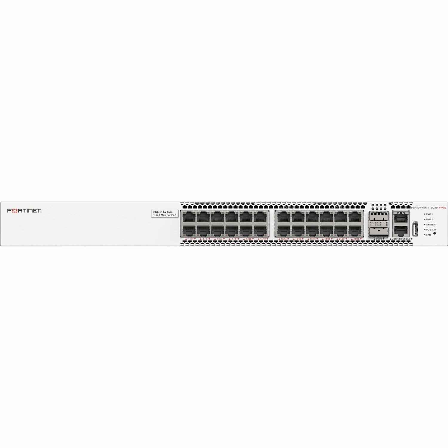 Fortinet FortiSwitch T1024F-FPOE 24 Ports Manageable Ethernet Switch - 10 Gigabit Ethernet, 100 Gigabit Ethernet - 10GBase-T, 100GBase-X