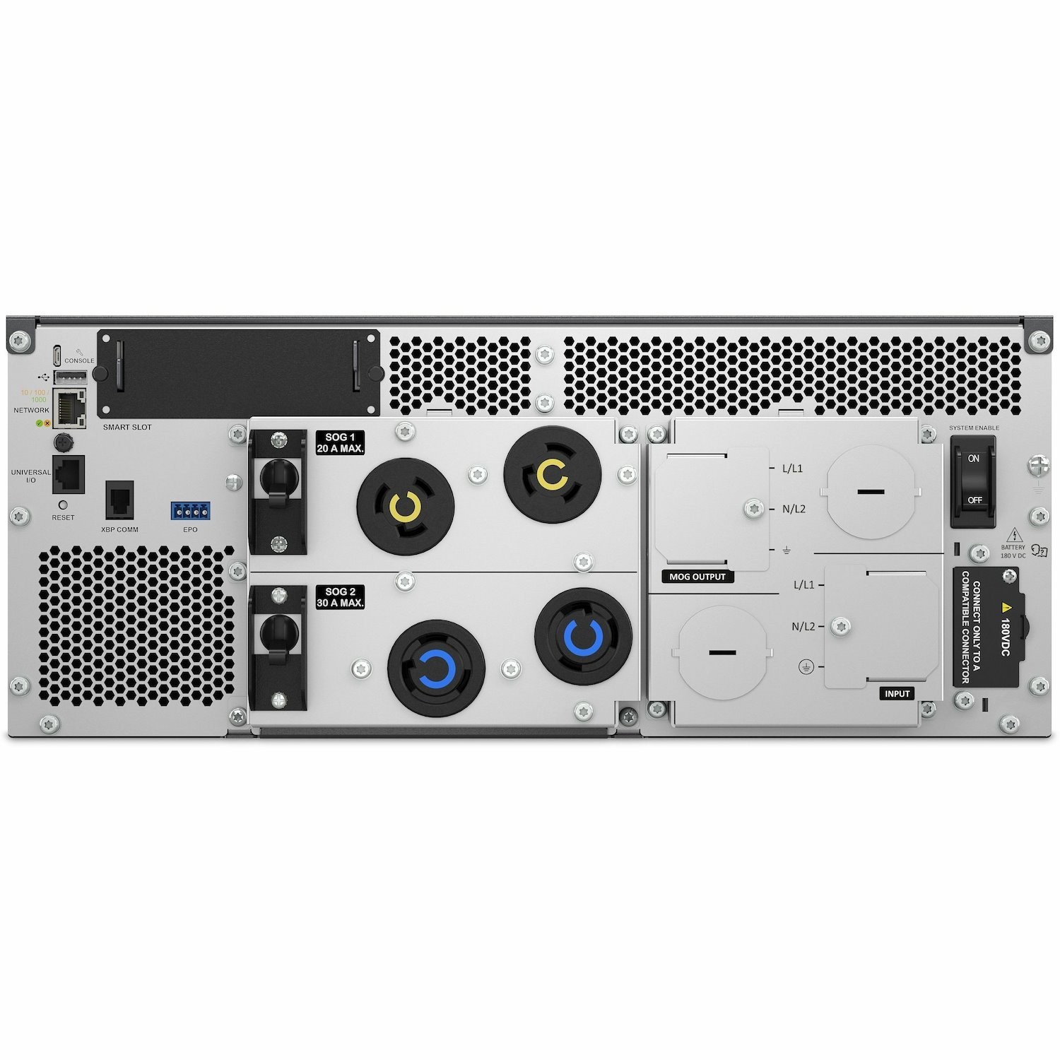 APC Smart-UPS Ultra On-Line, 8000VA, Lithium-ion, Rack/Tower 4U, 208V, 2 L6-20R + 2 L6-30R NEMA outlets, Network Card, Extended runtime, W/rail kit