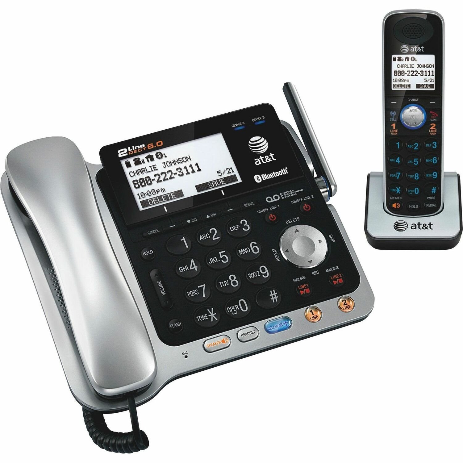 AT&T Bluetooth Cordless Phone - Black, Silver