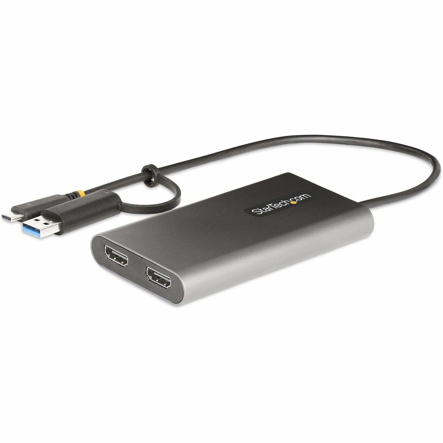 StarTech.com USB-C to Dual-HDMI Adapter, USB-C/A to 2x HDMI, 4K 60Hz, 100W PD Passthrough, 1ft/30cm Cable, USB to HDMI Converter, TAA