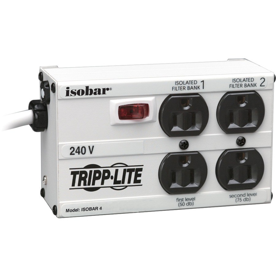 Eaton Tripp Lite Series Isobar 4-Outlet 230V Surge Protector, 6 ft. (1.83 m) Cord with Right-Angle Plug, 330 Joules, Metal Housing