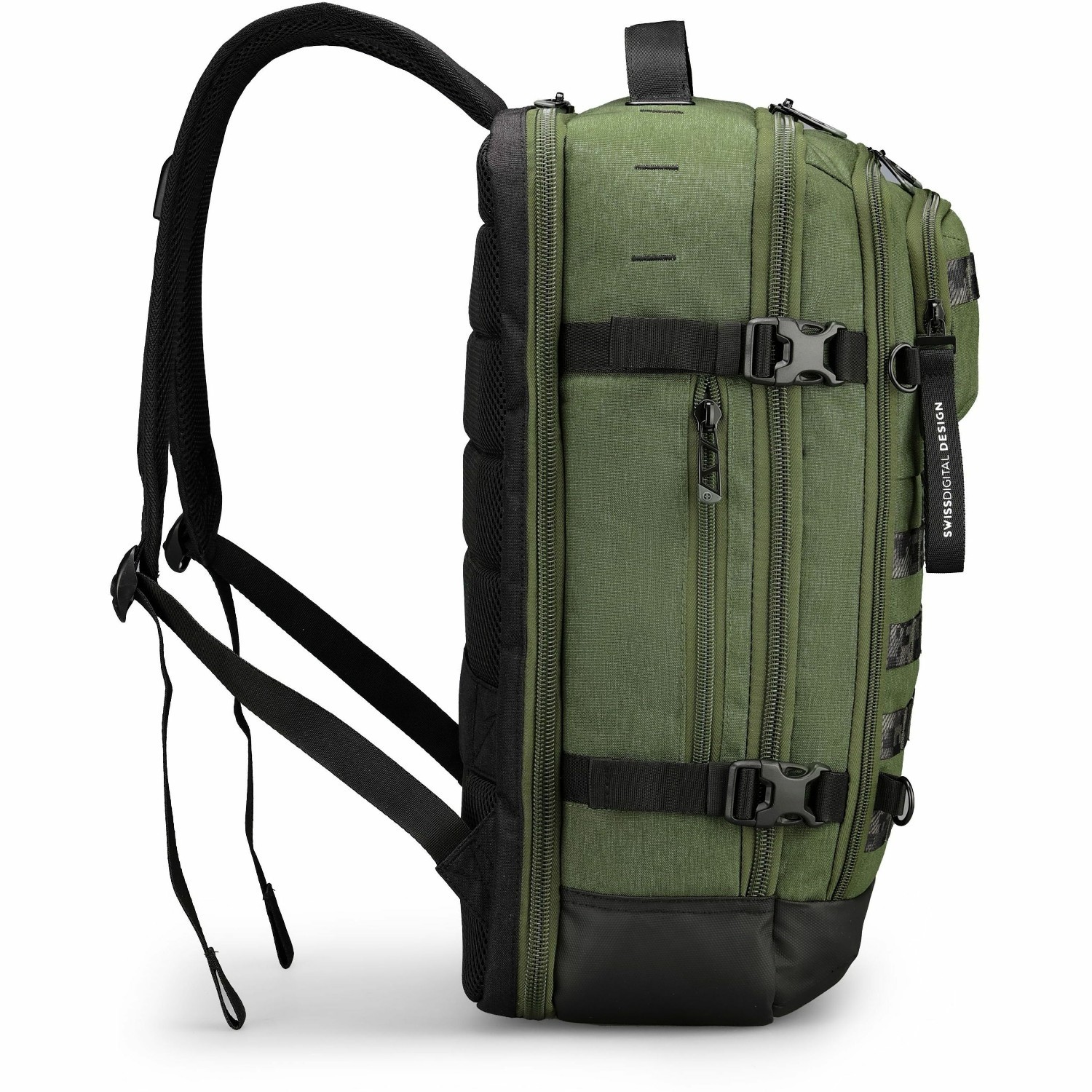 Swissdigital BERG PRO Dark Green XL Backpack - TSA-Friendly Backpack with USB Charging Port, RFID Protection Pocket, Trolley Sleeve for Easy Travel, Padded Laptop Compartment that Fits up to 17" Laptop, Tablet Compartment that Fits up to 12.9", Dedicated Pockets for Powerbank, Mouse, Water Bottle, Key Clip, Multifunctional Storage, Breathable Mesh Back Panel for All-Day Comfort & Ventilation, and Removable Camera Bag Insert for Photography Gear