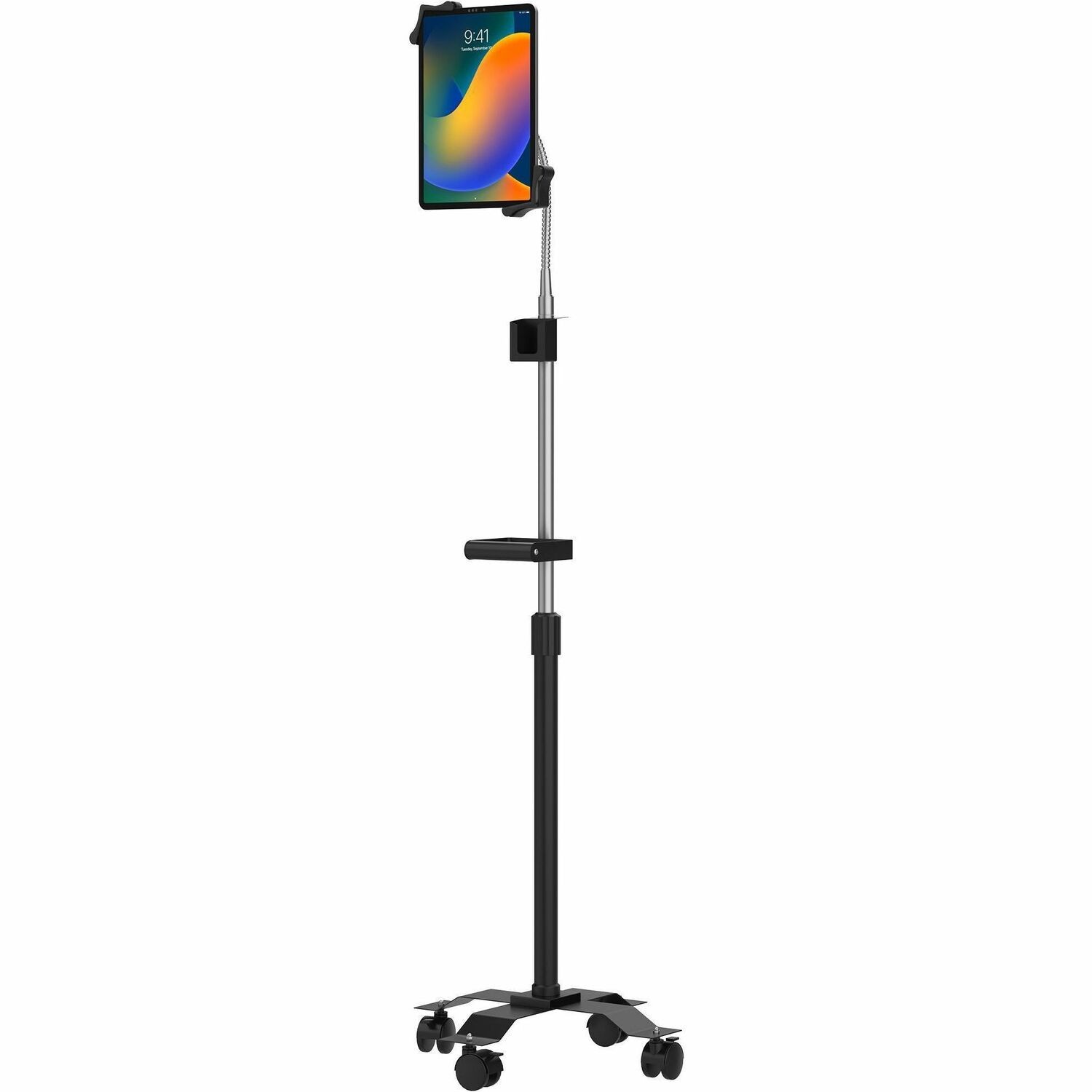 CTA Digital Compact Mobile Gooseneck Floor Stand with Handle for 7-13 Inch Tablets
