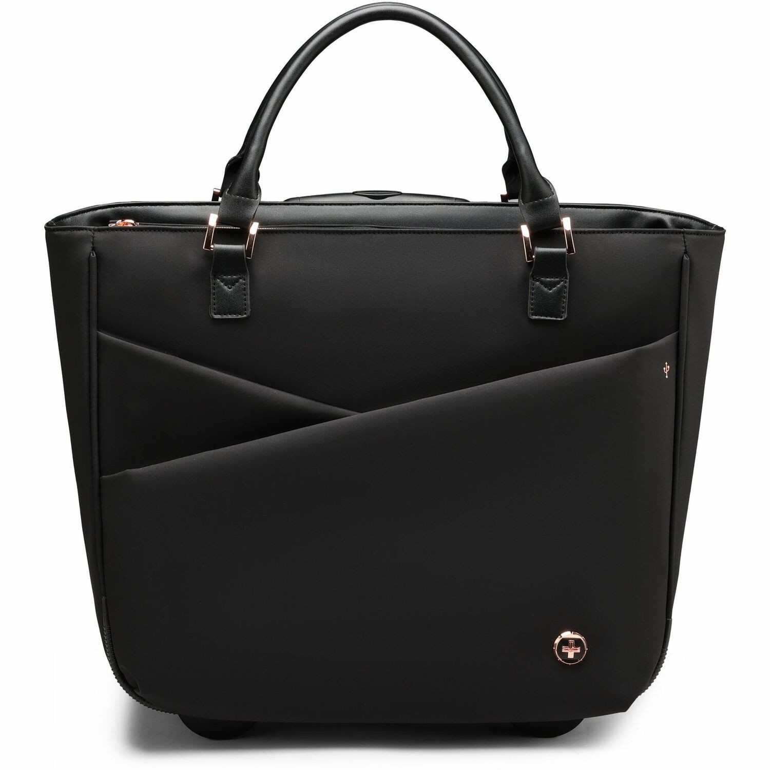 Swissdigital KATY ROSE NG Black Tote Cabin | LED - USB Charging Port, RFID Protection Pocket, LED Light, Eco-Friendly Fabric, Padded Laptop Compartment for 17" Laptop, Padded Tablet Compartment for 12.9" Tablet, Dedicated Powerbank Pocket