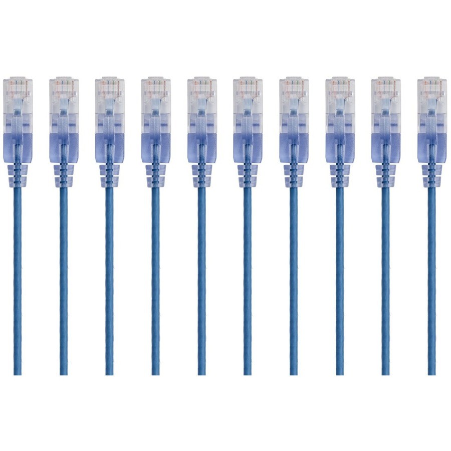 Monoprice 10-Pack, SlimRun Cat6A Ethernet Network Patch Cable, 1ft Blue