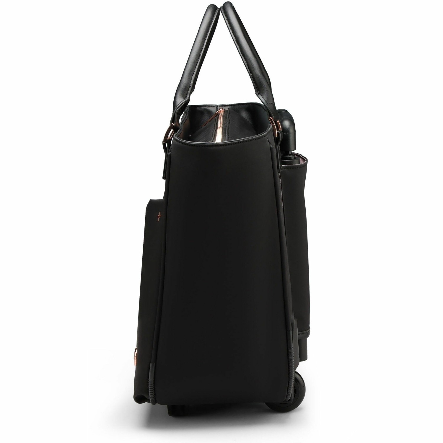 Swissdigital KATY ROSE NG Black Tote Cabin | LED - USB Charging Port, RFID Protection Pocket, LED Light, Eco-Friendly Fabric, Padded Laptop Compartment for 17" Laptop, Padded Tablet Compartment for 12.9" Tablet, Dedicated Powerbank Pocket