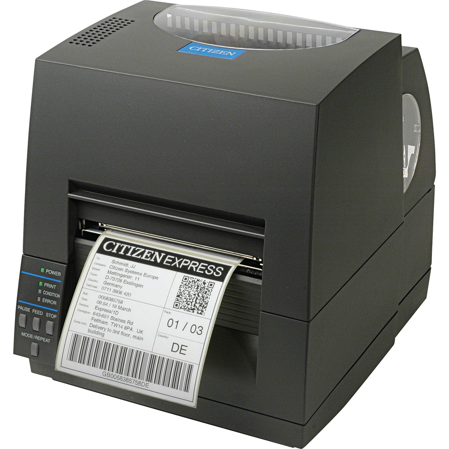 Citizen CL-S621 Desktop Direct Thermal/Thermal Transfer Printer - Monochrome - Label Print - USB - Serial - Dark Gray, Black