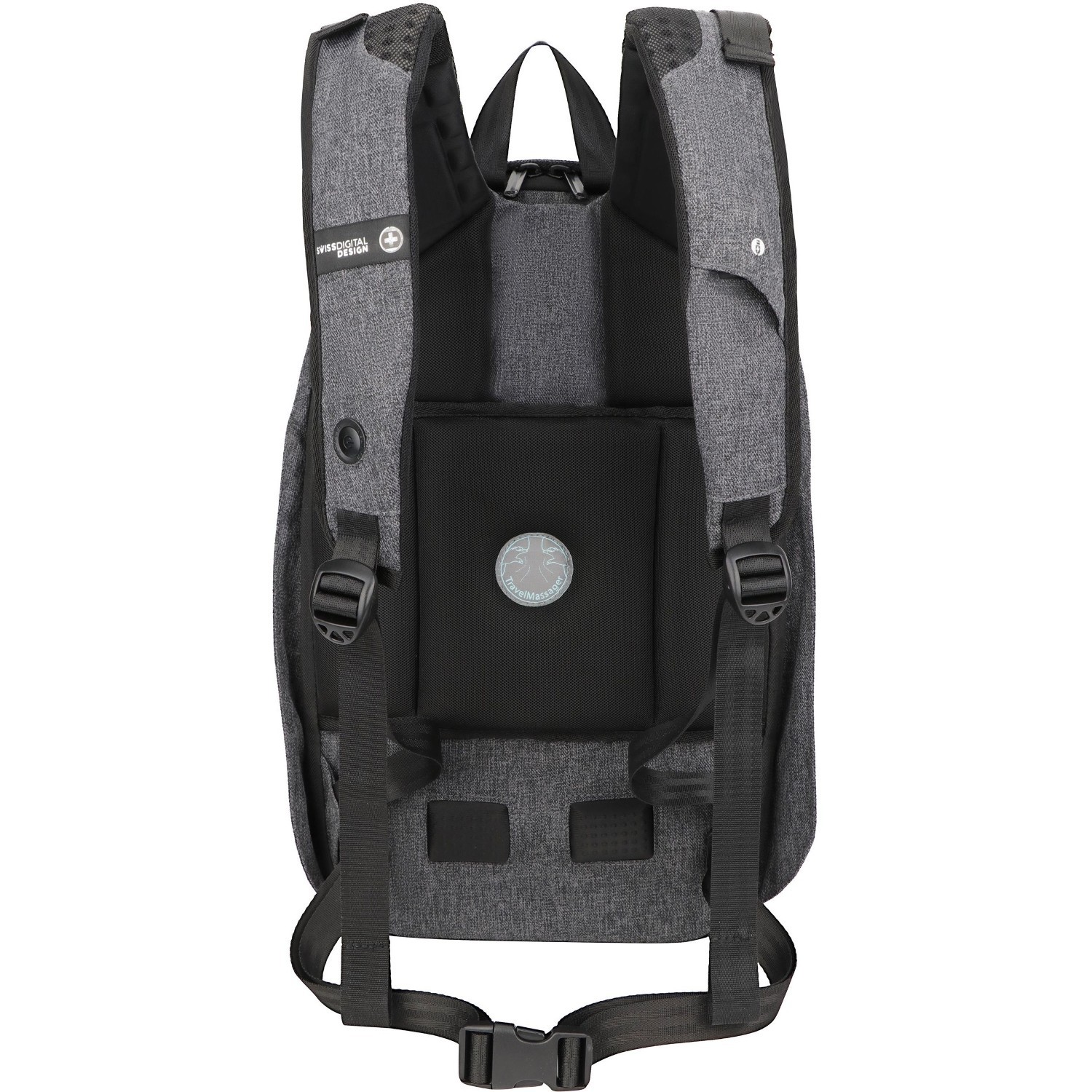 Swissdigital COSMO 3.0 Massage Backpack - Durable, TSA-Approved Bag with Patented Massage System, USB Charging Port, RFID Protection, Padded Laptop Compartment, Fits up to 16" Laptop, iPad/Tablet Compartment, Trolley Sleeve, Water Bottle Holders, Multifunction Pockets, Ergonomic Straps, and Breathable Back Panel