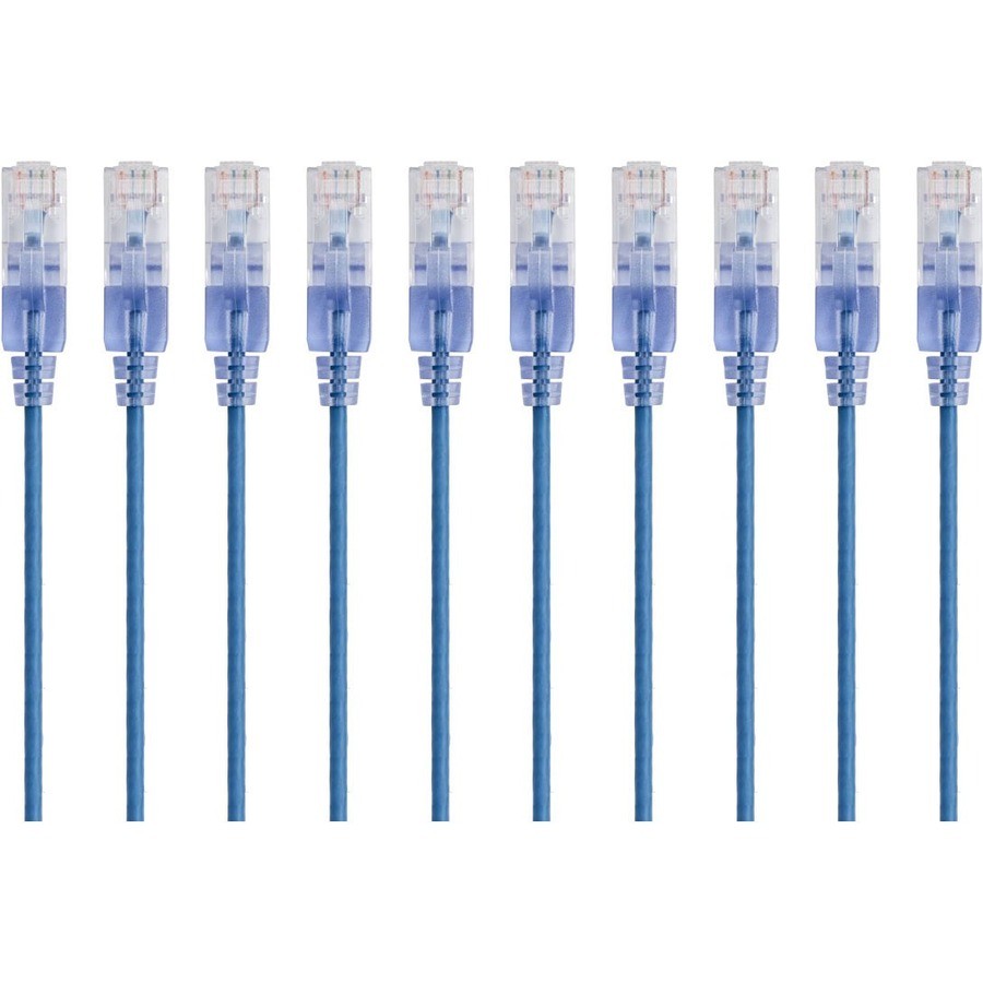 Monoprice 10-Pack, SlimRun Cat6A Ethernet Network Patch Cable, 7ft Blue