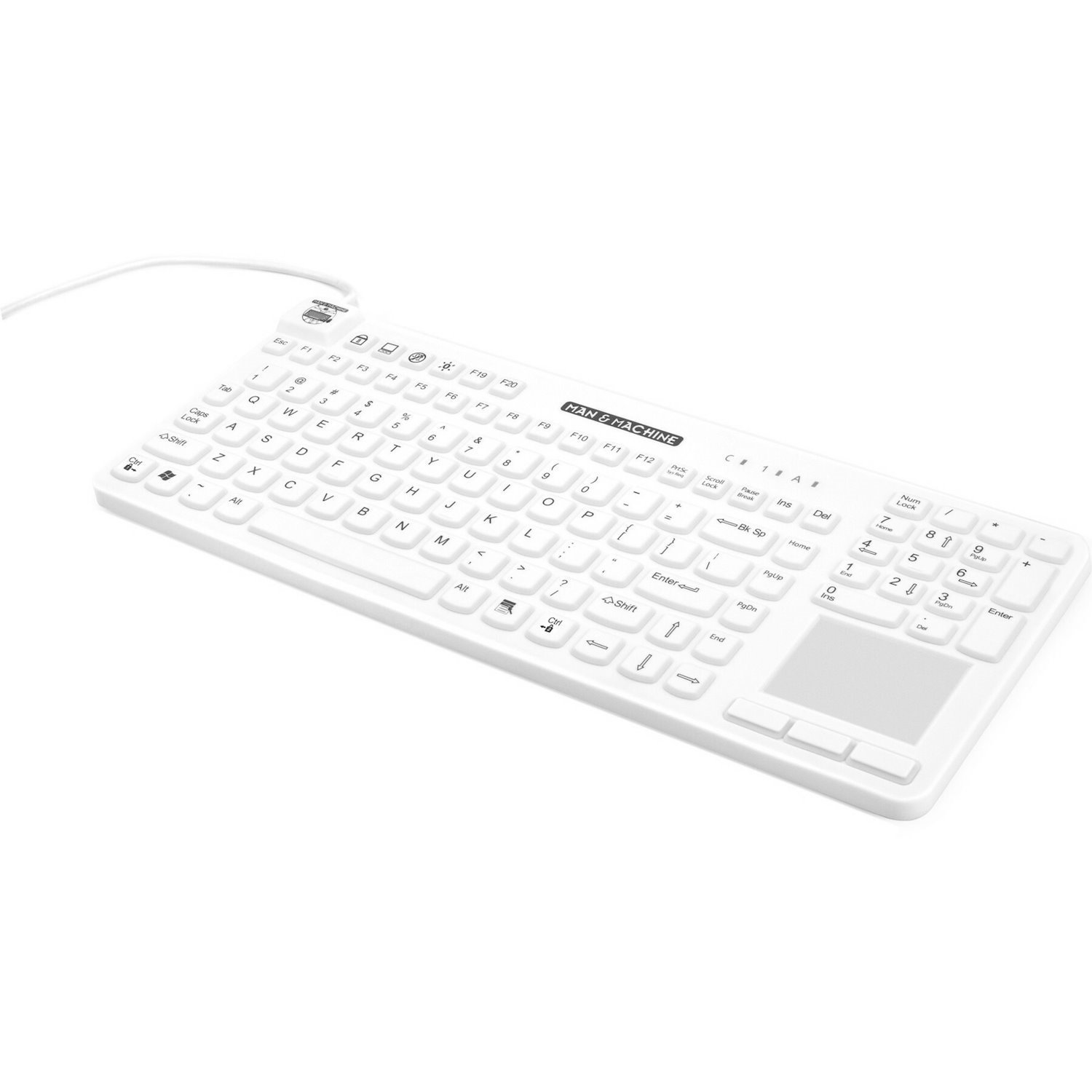 Man & Machine Really Cool Touch Keyboard - Cable Connectivity - USB Interface - TouchPad - Hygienic White