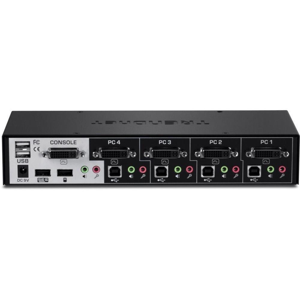 TRENDnet 4-Port DVI KVM Switch with Audio, Manage Four PC's, Hot-Keys, USB 2.0, USB Switch, Metal Housing, Use with a DVID-D Monitor, TK-422DVK