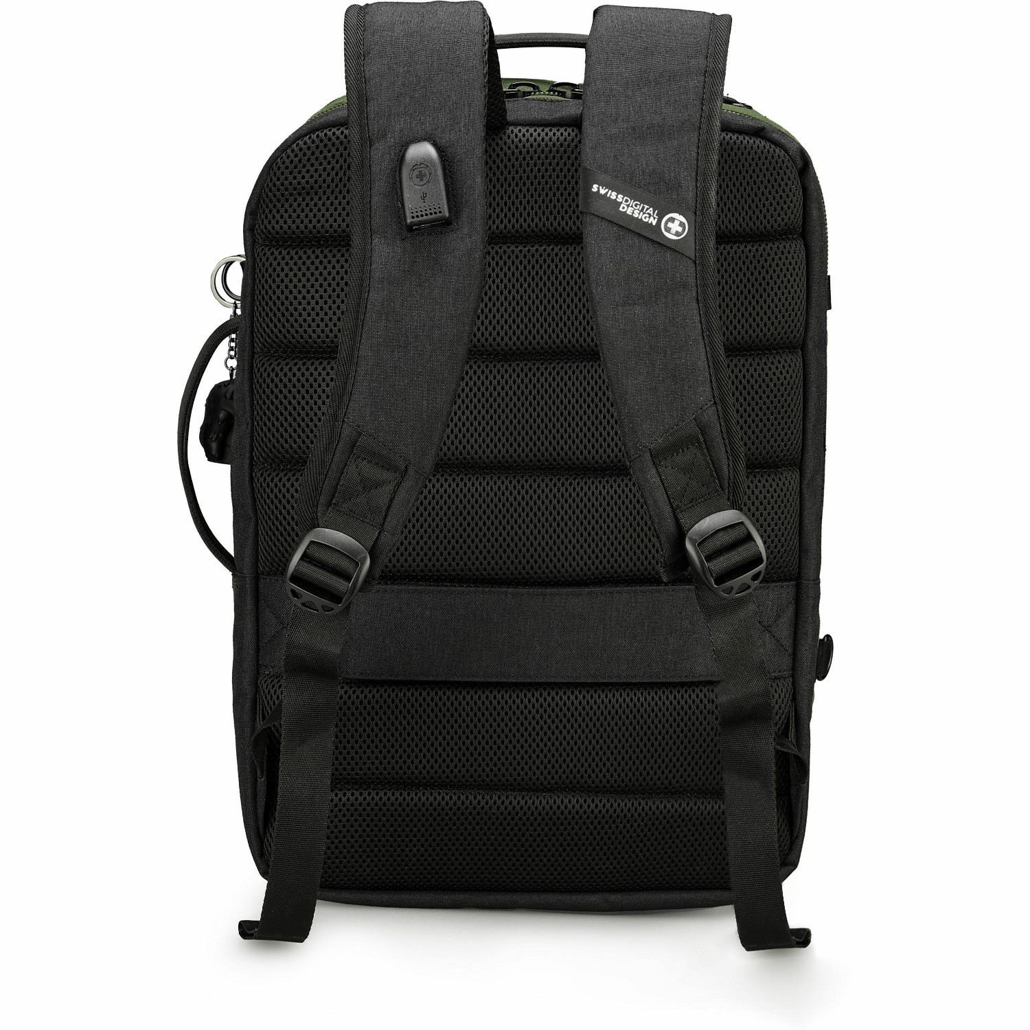 Swissdigital BERG Dark Green L Backpack - Durable, TSA-Friendly Bag with Patented USB Charging Port, RFID Protection Pocket, Trolley Sleeve for Easy Travel, Padded Laptop Compartment that Fits up to 16" Laptop, Tablet Compartment that Fits up to 9.75", Dedicated Pockets for Powerbank, Mouse, Water Bottle, Key Clip, Multifunctional Storage, and a Breathable Mesh Back Panel