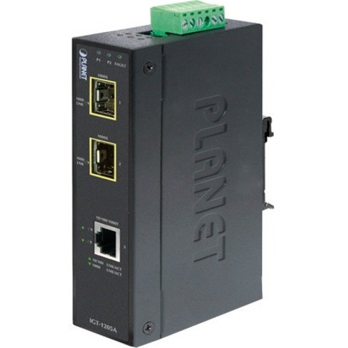Planet Industrial 10/100/1000T to 2-port 100/1000X SFP Media Converter