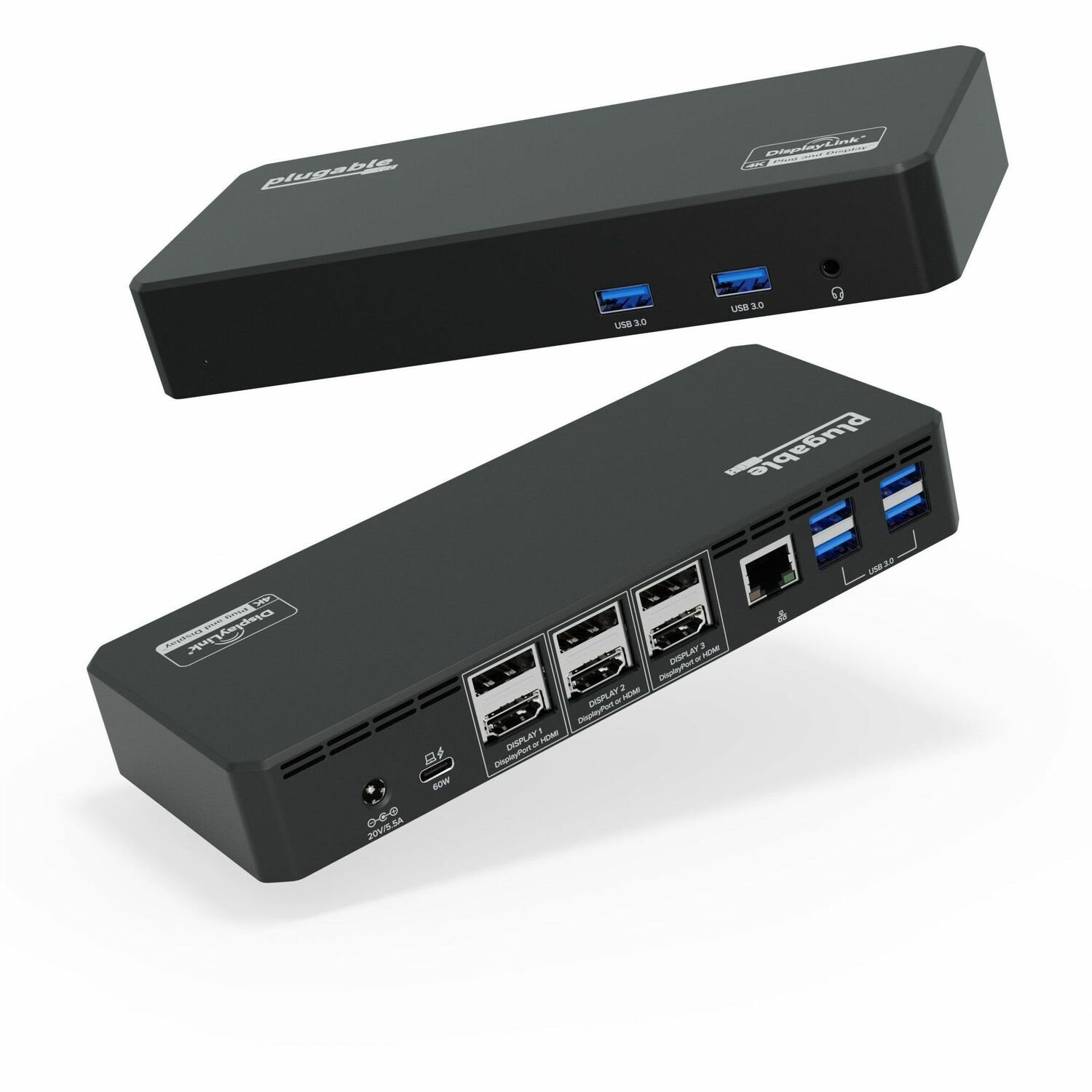 Plugable 12-in-1 USB C Triple Monitor Docking Station, Triple 4K Displays with 3X HDMI or 3X DisplayPort