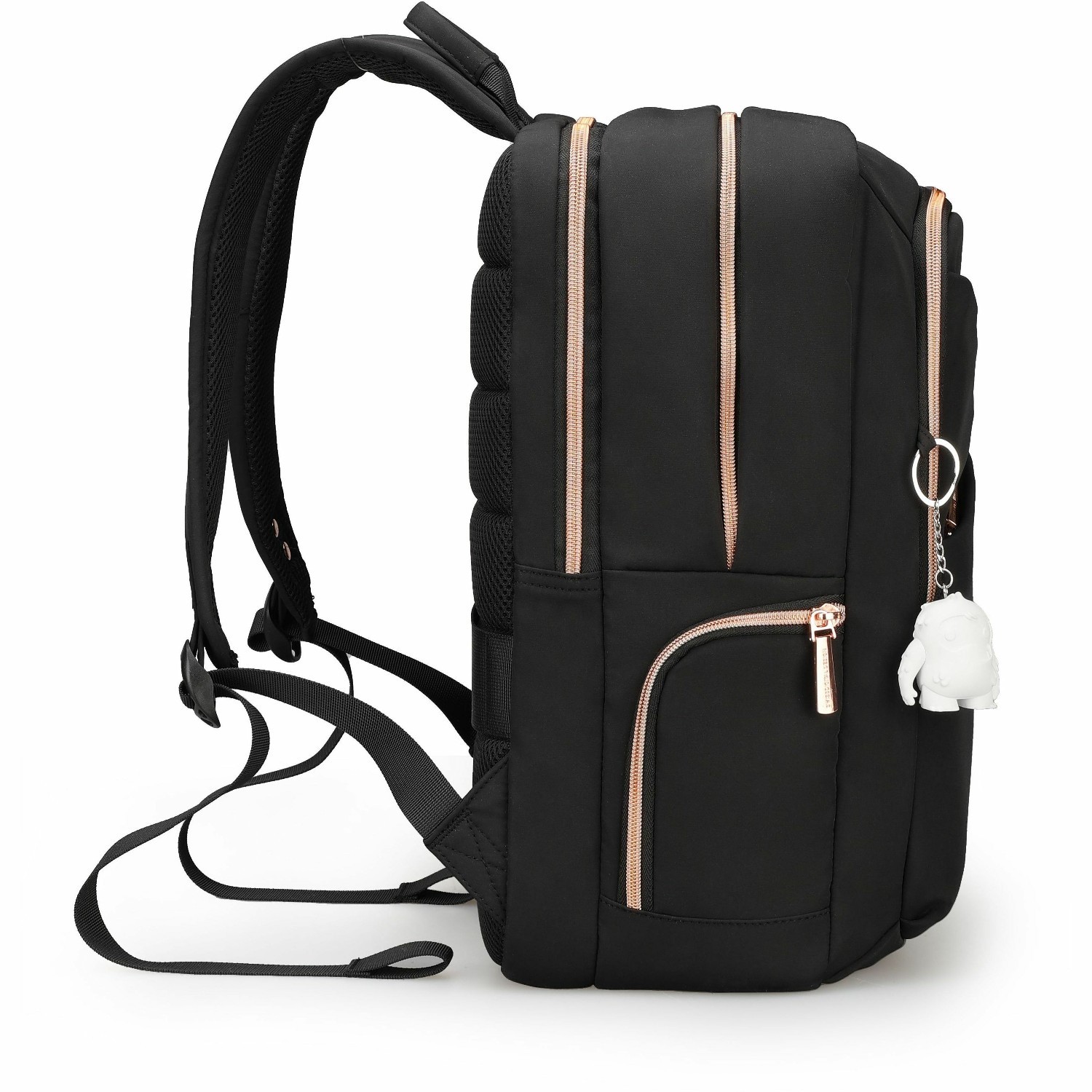 Swissdigital KATY ROSE NG Black L+ Smart Laptop Backpack - Sleek Tech Travel Bag with USB Charging Port, RFID Pocket, Eco-Friendly Fabric, Trolley Sleeve, Fits 16" Laptop & 12.9" Tablet, Power Bank Pocket, Mouse Pouch, Key Clip, Glasses Case Pocket, Water Bottle Holder, Multifunctional Pockets, and Ventilated Back Panel