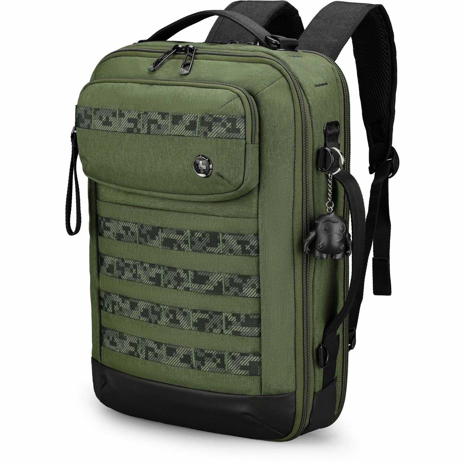 Swissdigital BERG Dark Green Hybrid Briefcase USB Charging Port with Integrated Cable, RFID Protection Pocket, Trolley Sleeve for Hands-Free Travel, Padded Laptop Compartment Fits up to 16", Padded Tablet Pocket Fits up to 9.75", Dedicated Powerbank Pocket, Mouse Pouch, Key Clip, Multifunctional Organizer Pockets | 3-Way Carry (Hand, Single Shoulder, or Backpack Style)