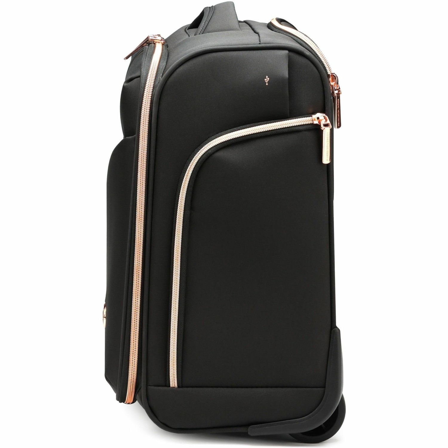 Swissdigital KATY ROSE NG Black Underseat Luggage - USB Charging Port, RFID Protection Pocket, Eco-Friendly Fabric, Trolley Sleeve for Hands-Free Travel, Padded Compartment for 9.75" Tablet