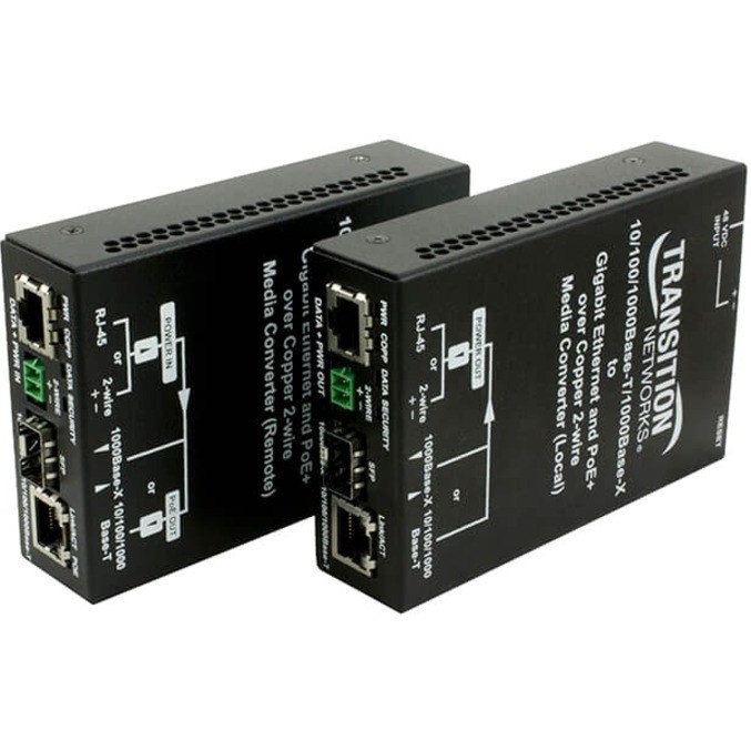 1 10/100/1000Base-T RJ-45 port or 2-Wire Terminal Block combo port + 1 10/100/1000Base-T IEEE 802.3af/at or 1 100/1000Base-X SFP combo port