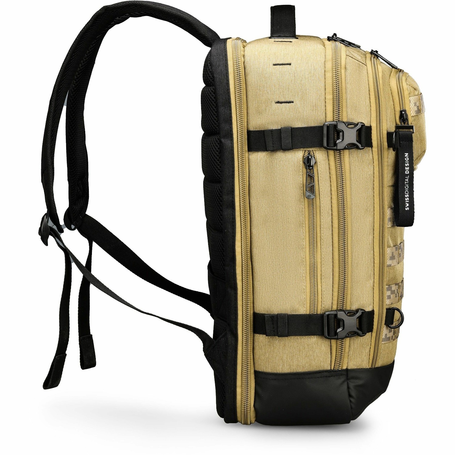 Swissdigital BERG PRO Khaki XL Backpack - TSA-Friendly Backpack with USB Charging Port, RFID Protection Pocket, Trolley Sleeve for Easy Travel, Padded Laptop Compartment that Fits up to 17" Laptop, Tablet Compartment that Fits up to 12.9", Dedicated Pockets for Powerbank, Mouse, Water Bottle, Key Clip, Multifunctional Storage, Breathable Mesh Back Panel for All-Day Comfort & Ventilation, and Removable Camera Bag Insert for Photography Gear
