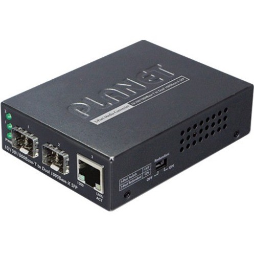 Planet 10/100/1000Base-T to Dual 1000Base-X SFP Media Converter