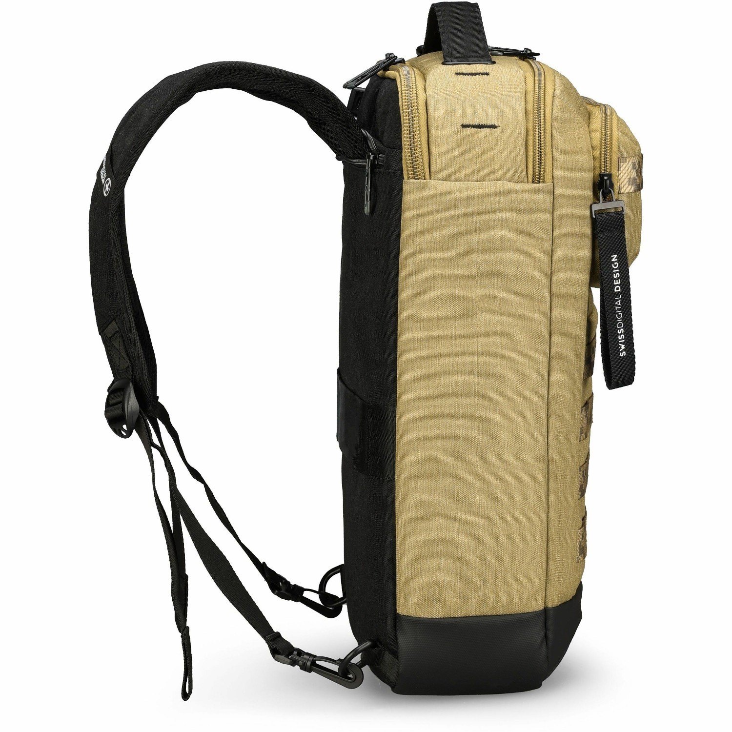 Swissdigital BERG Dark Khahi Hybrid Briefcase USB Charging Port with Integrated Cable, RFID Protection Pocket, Trolley Sleeve for Hands-Free Travel, Padded Laptop Compartment Fits up to 16", Padded Tablet Pocket Fits up to 9.75", Dedicated Powerbank Pocket, Mouse Pouch, Key Clip, Multifunctional Organizer Pockets | 3-Way Carry (Hand, Single Shoulder, or Backpack Style)