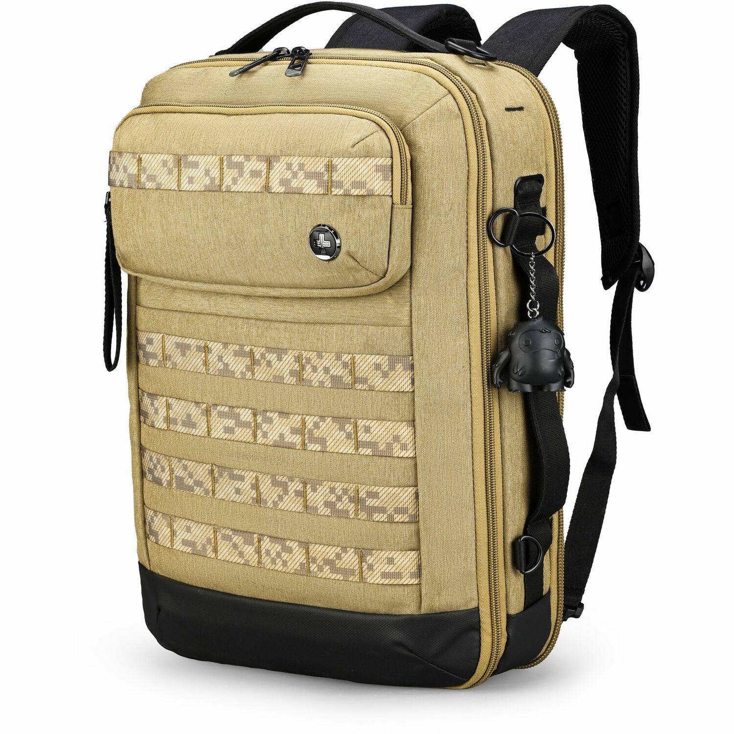 Swissdigital BERG Dark Khahi Hybrid Briefcase USB Charging Port with Integrated Cable, RFID Protection Pocket, Trolley Sleeve for Hands-Free Travel, Padded Laptop Compartment Fits up to 16", Padded Tablet Pocket Fits up to 9.75", Dedicated Powerbank Pocket, Mouse Pouch, Key Clip, Multifunctional Organizer Pockets | 3-Way Carry (Hand, Single Shoulder, or Backpack Style)