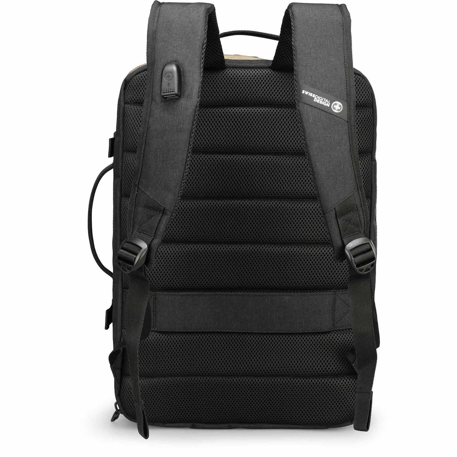 Swissdigital BERG PRO Khaki XL Backpack - TSA-Friendly Backpack with USB Charging Port, RFID Protection Pocket, Trolley Sleeve for Easy Travel, Padded Laptop Compartment that Fits up to 17" Laptop, Tablet Compartment that Fits up to 12.9", Dedicated Pockets for Powerbank, Mouse, Water Bottle, Key Clip, Multifunctional Storage, Breathable Mesh Back Panel for All-Day Comfort & Ventilation, and Removable Camera Bag Insert for Photography Gear