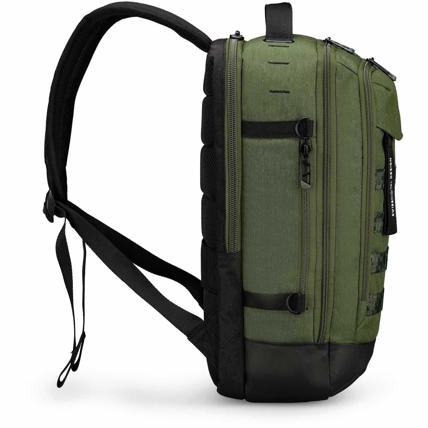 Swissdigital BERG Dark Green L Backpack - Durable, TSA-Friendly Bag with Patented USB Charging Port, RFID Protection Pocket, Trolley Sleeve for Easy Travel, Padded Laptop Compartment that Fits up to 16" Laptop, Tablet Compartment that Fits up to 9.75", Dedicated Pockets for Powerbank, Mouse, Water Bottle, Key Clip, Multifunctional Storage, and a Breathable Mesh Back Panel
