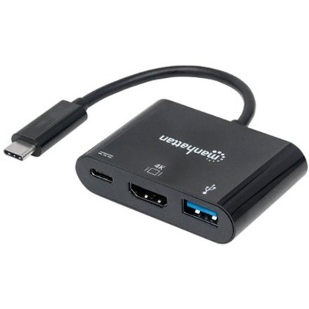 Manhattan Usb 3.1 Type C To Hdmi, Usb Type A, Usb-C M/F Dock Converter, Black