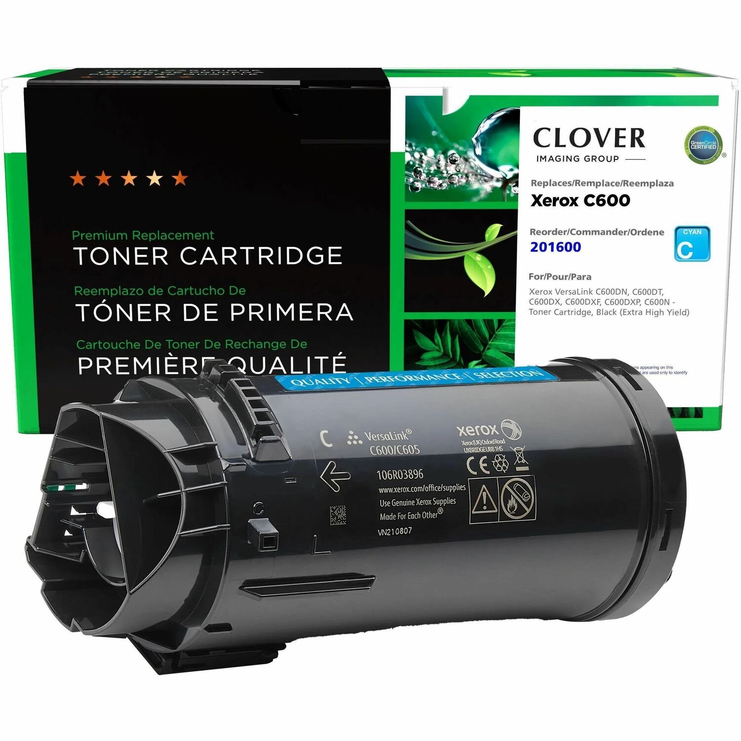 Clover Remanufactured Extra High Yield Cyan Toner Cartridge for Xerox 106R03916