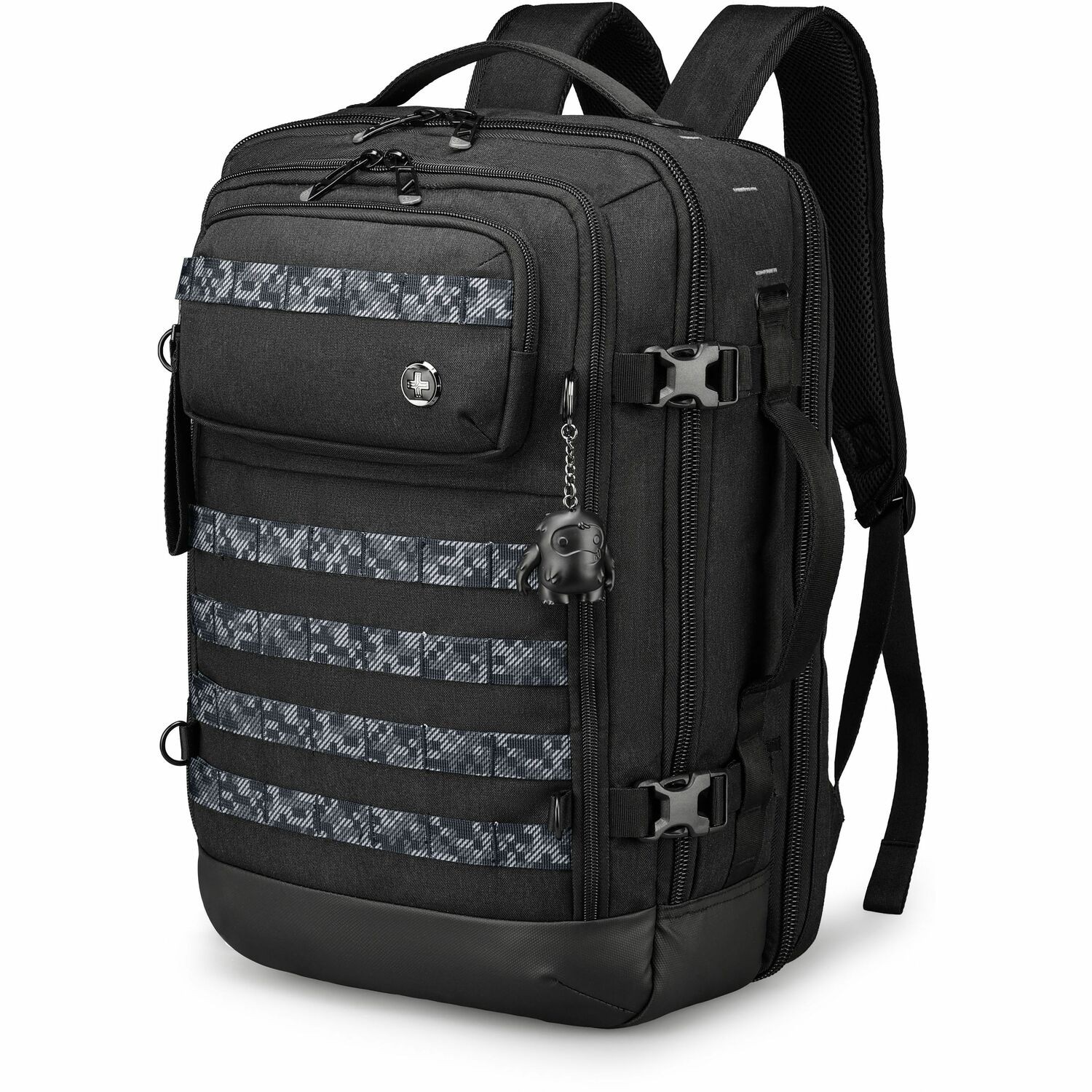 Swissdigital BERG PRO Black XL Backpack - TSA-Friendly Backpack with USB Charging Port, RFID Protection Pocket, Trolley Sleeve for Easy Travel, Padded Laptop Compartment that Fits up to 17" Laptop, Tablet Compartment that Fits up to 12.9", Dedicated Pockets for Powerbank, Mouse, Water Bottle, Key Clip, Multifunctional Storage, Breathable Mesh Back Panel for All-Day Comfort & Ventilation, and Removable Camera Bag Insert for Photography Gear