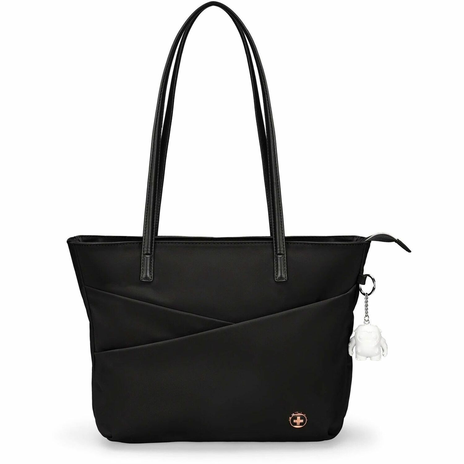 Swissdigital KATY ROSE NG Black Tote Bag - USB Charging Port, RFID Protection, LED Light, Eco-Friendly Fabric, 14" Laptop Compartment, Powerbank Pocket, Key Clip & Multifunctional Pockets