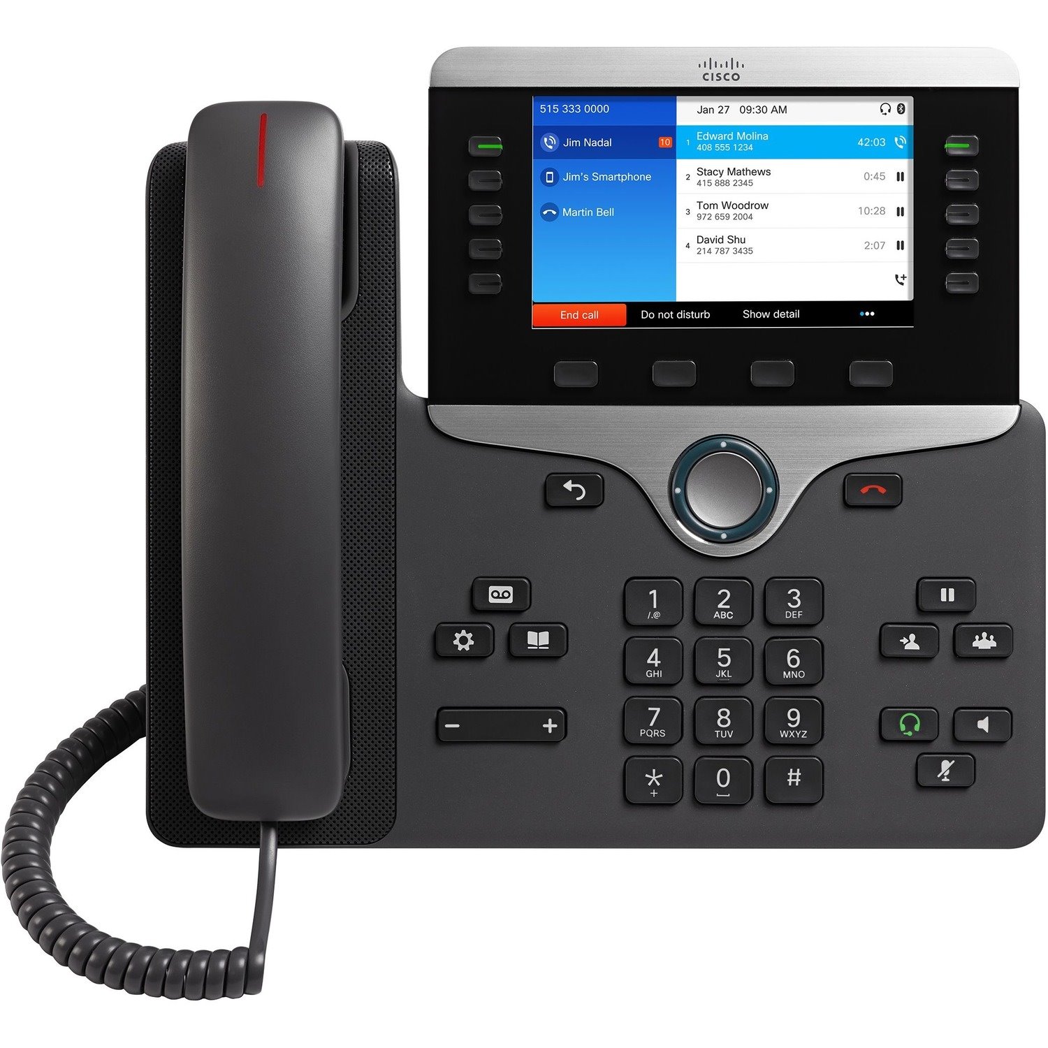 Cisco 8851 IP Phone - Corded/Cordless - Corded - Bluetooth - 5 Multiple Conferencing - Desktop, Wall Mountable - Charcoal