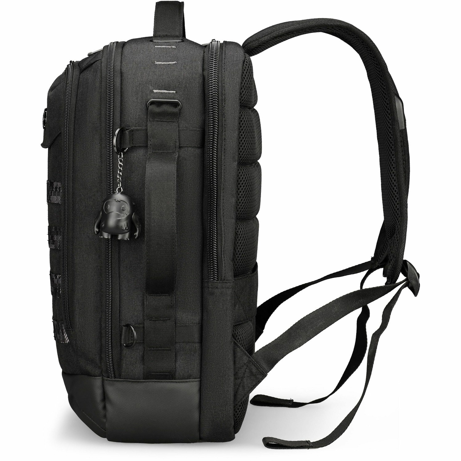 Swissdigital BERG Black L Backpack - Durable, TSA-Friendly Bag with Patented USB Charging Port, RFID Protection Pocket, Trolley Sleeve for Easy Travel, Padded Laptop Compartment that Fits up to 16" Laptop, Tablet Compartment that Fits up to 9.75", Dedicated Pockets for Powerbank, Mouse, Water Bottle, Key Clip, Multifunctional Storage, and a Breathable Mesh Back Panel