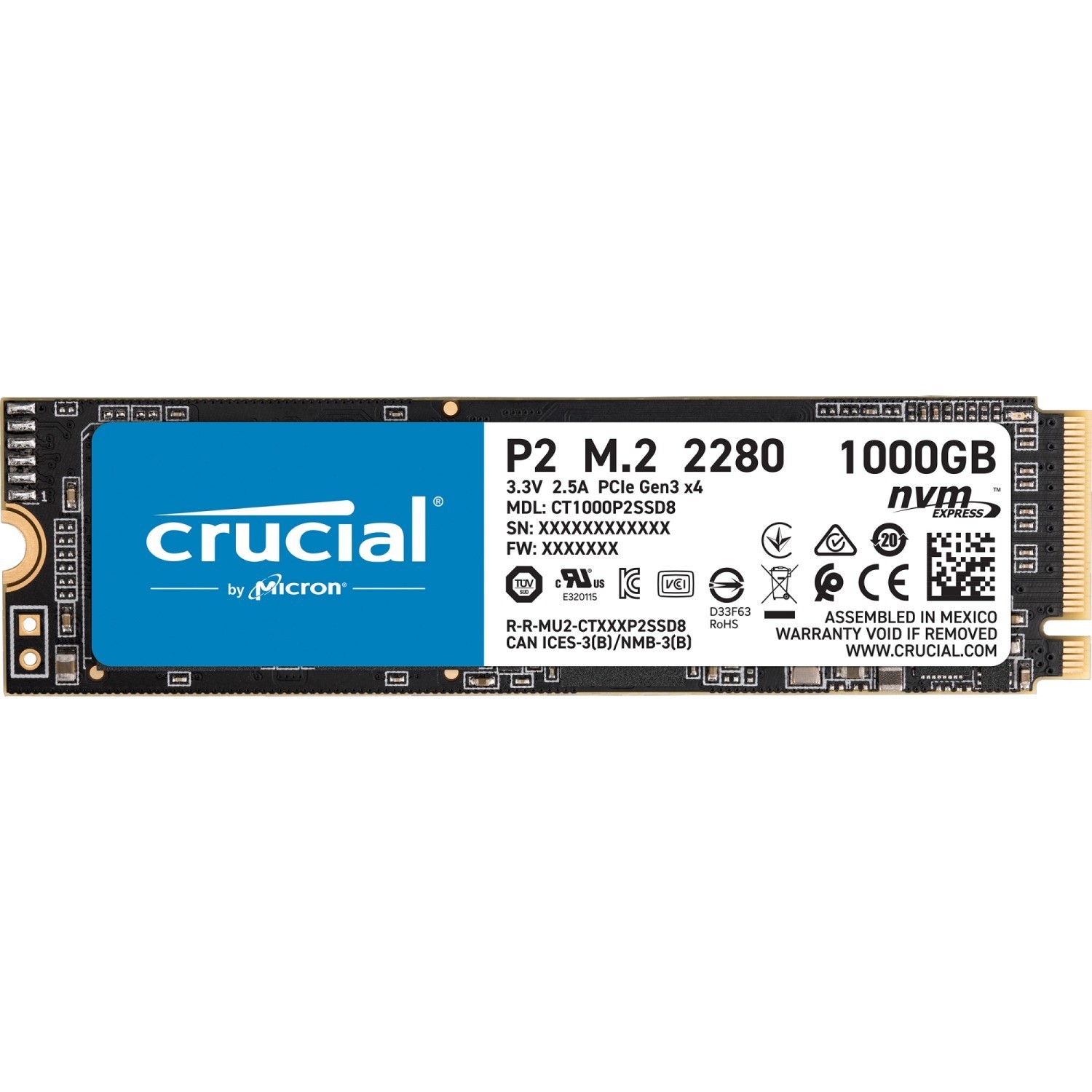 Crucial P2 1 TB Solid State Drive - Internal - PCI Express NVMe