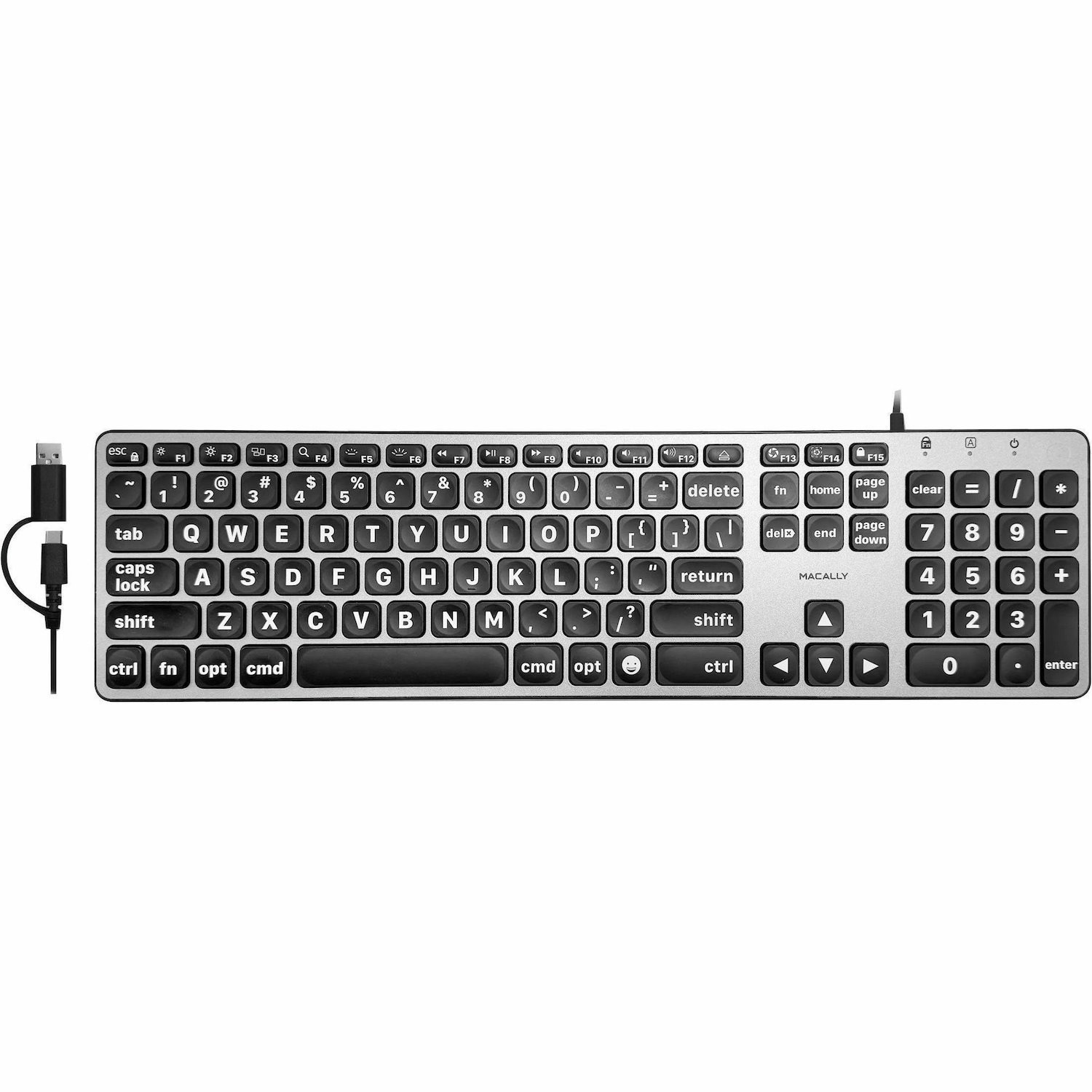 Macally Backlit Large Print Keyboard For Mac with Dual USB A / C
