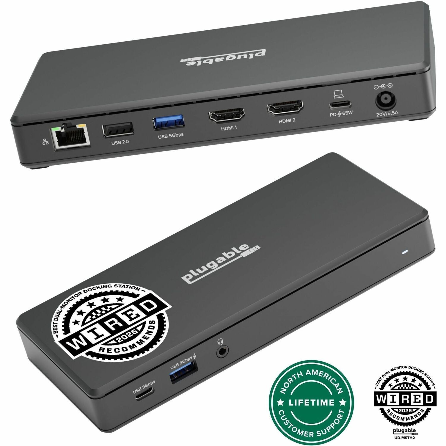 Plugable USB C Docking Station Dual Monitor 2 HDMI Ports, Power Delivery Dock, Dual 4K Monitor