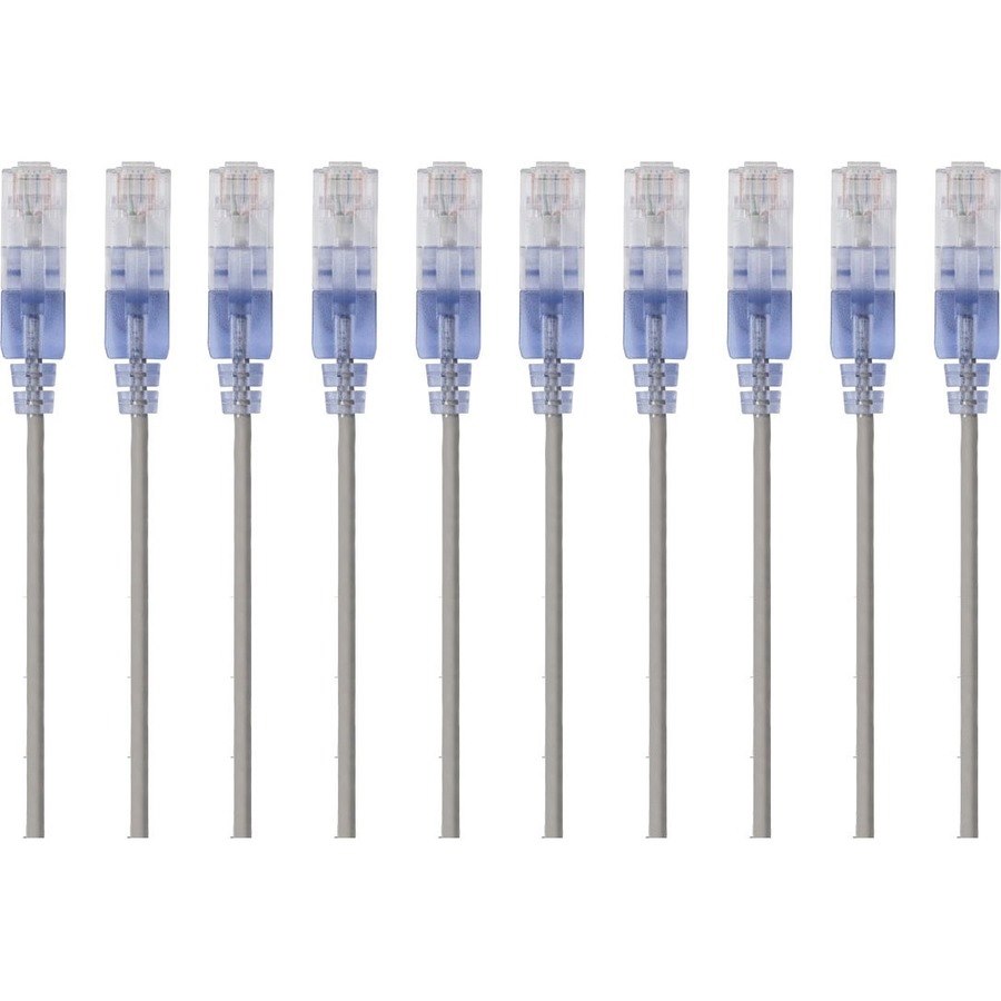 Monoprice Cat6A 7FT Gray 10-Pk Patch Cable, Utp, 30Awg, 10G, Pure Bare Copper, Snagless RJ45, SlimRun Series