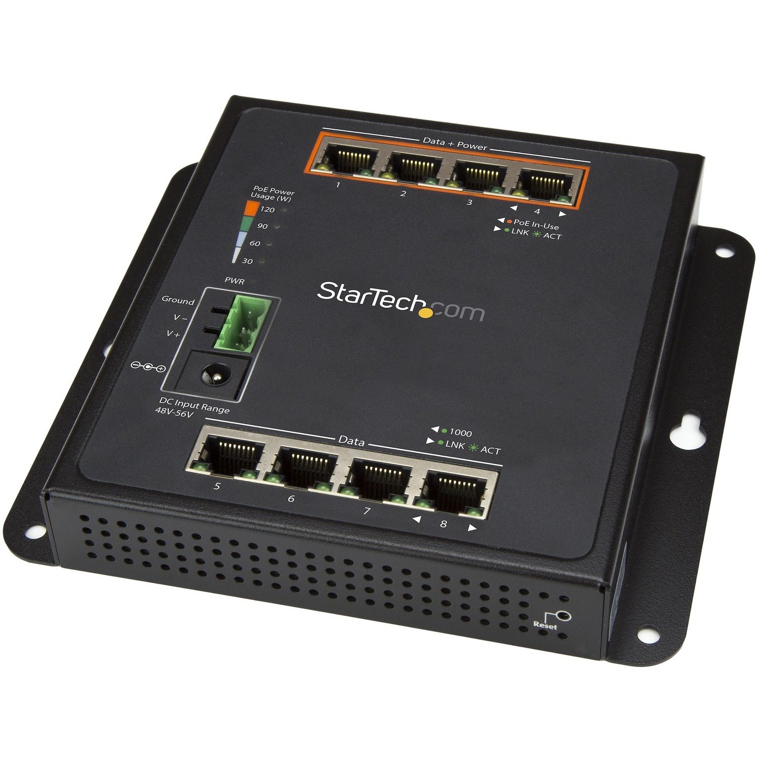 StarTech.com Industrial 8 Port Gigabit PoE Switch, 4 x PoE+ 30W, Power Over Ethernet GbE Layer/L2 Managed Network Switch -40C to +75C, TAA