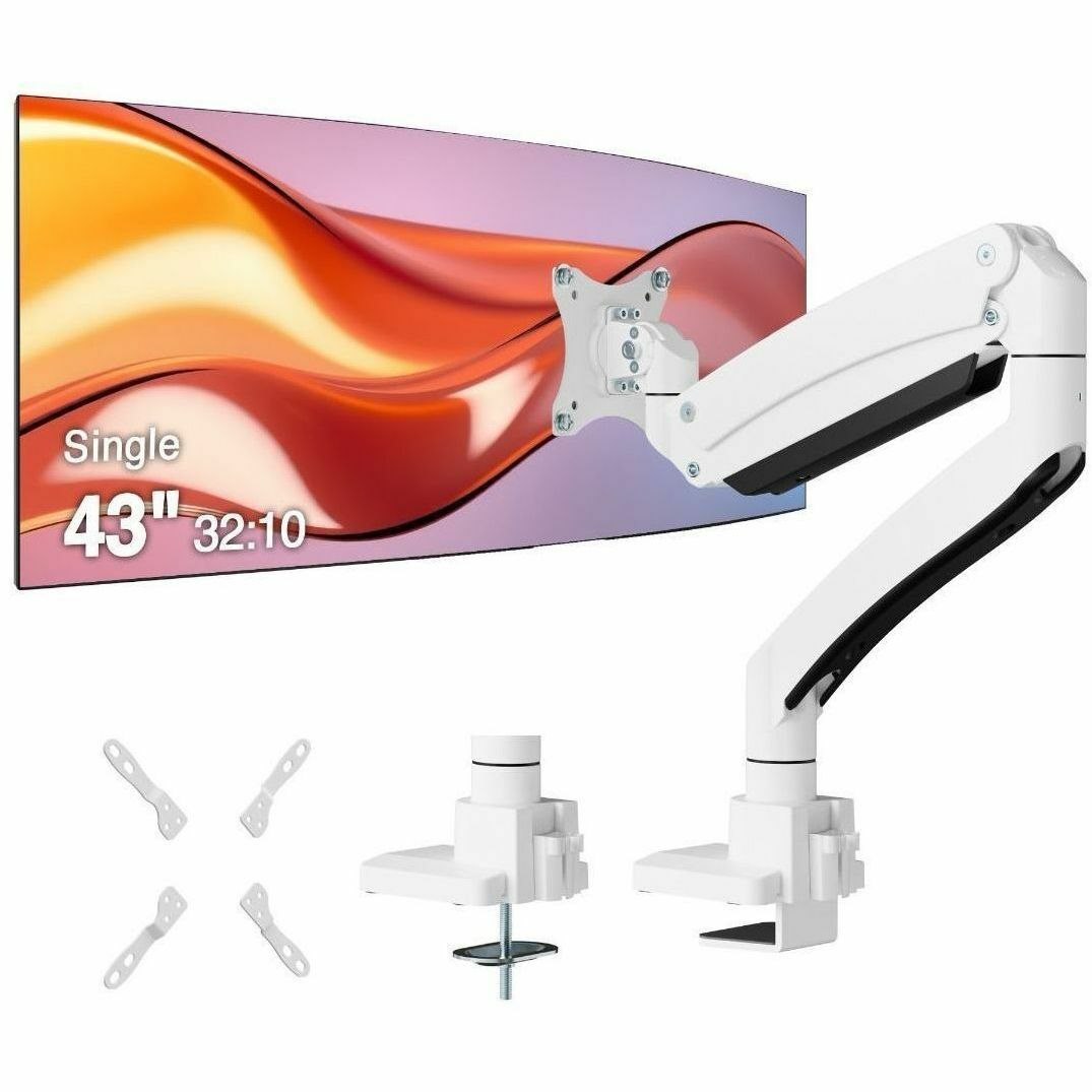 SIIG Single 43" Monitor Heavy-Duty Premium Gas Spring Desk Mount - White, VESA 75x75, 100x100, 200x200mm