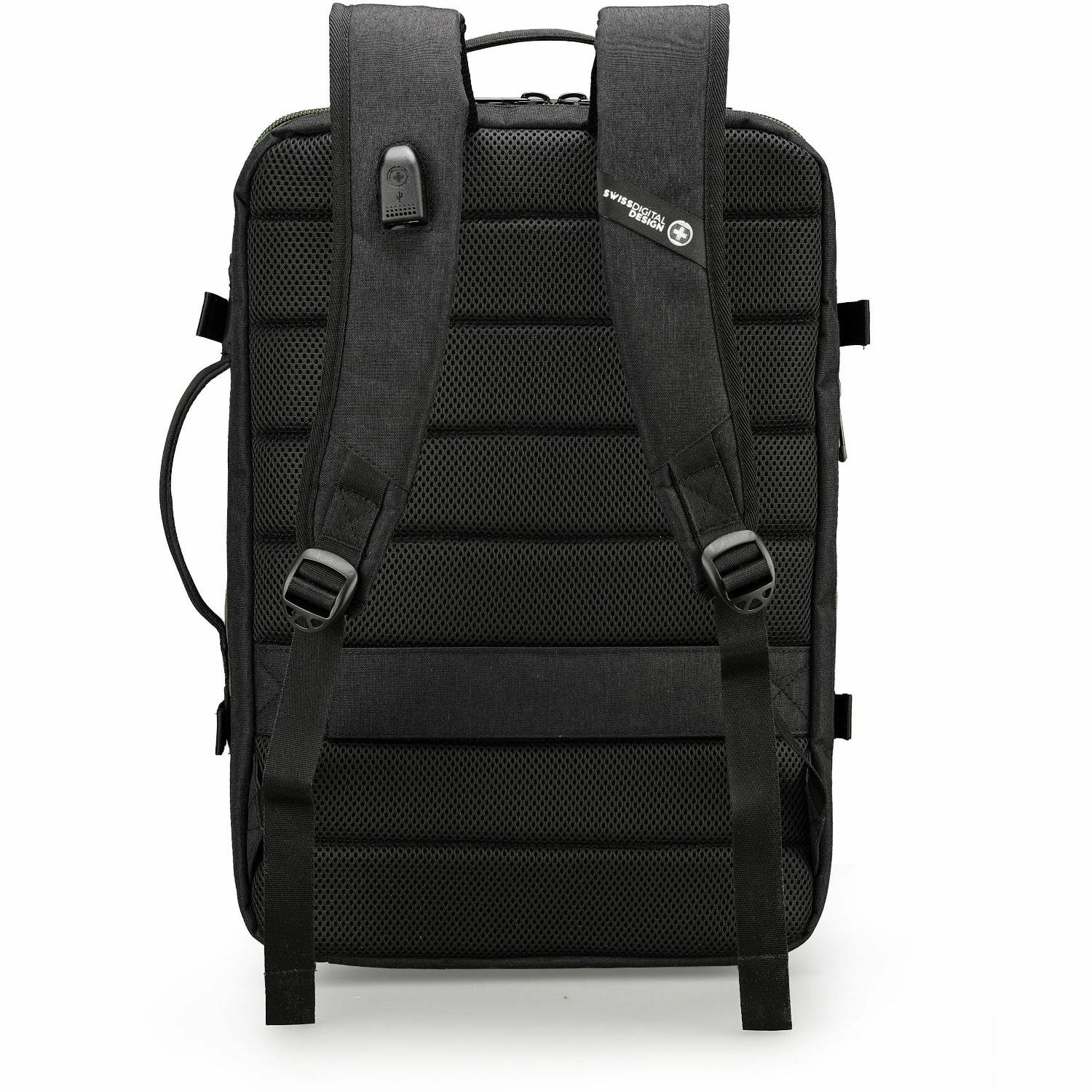 Swissdigital BERG PRO Dark Green XL Backpack - TSA-Friendly Backpack with USB Charging Port, RFID Protection Pocket, Trolley Sleeve for Easy Travel, Padded Laptop Compartment that Fits up to 17" Laptop, Tablet Compartment that Fits up to 12.9", Dedicated Pockets for Powerbank, Mouse, Water Bottle, Key Clip, Multifunctional Storage, Breathable Mesh Back Panel for All-Day Comfort & Ventilation, and Removable Camera Bag Insert for Photography Gear